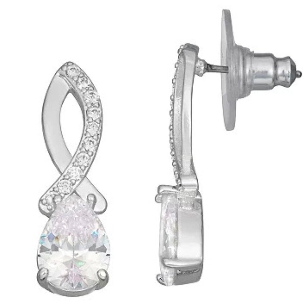 NAPIER Glamorous Silver Clear CZ Stone Twist Drop Earrings**NEW! - Picture 3 of 4